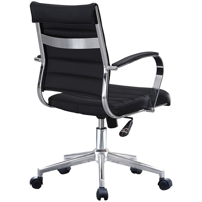 Fauteuil de bureau de direction moderne en cuir de polyuréthane ergonomique à dossier moyen avec accoudoirs rembourrés et inclinable, confortable pour le bureau personnel et la salle de conférence, noir