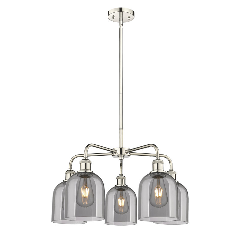 Odaniel 5 - Light Steel Dimmable Bell Chandelier, Light Smoke, Polished Nickel