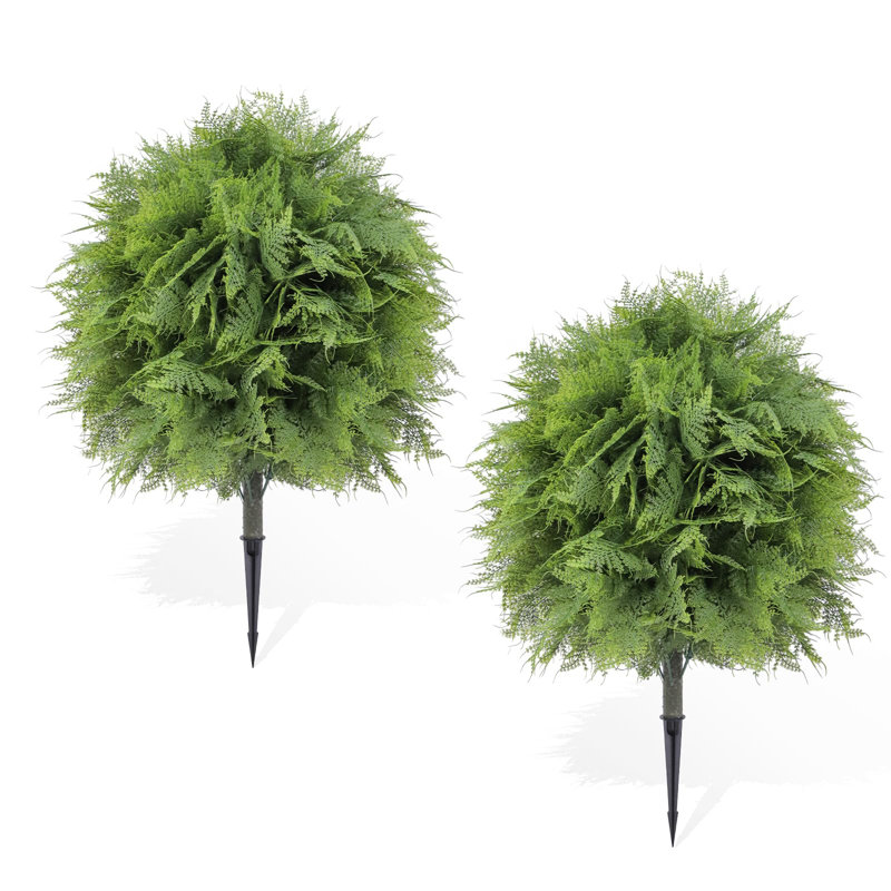 2-Pack UV-Resistant Artificial Fern Topiary Ball Trees – Realistic Maintenance-Free Faux Greenery, Indoor/Outdoor Patio & Garden Decoration