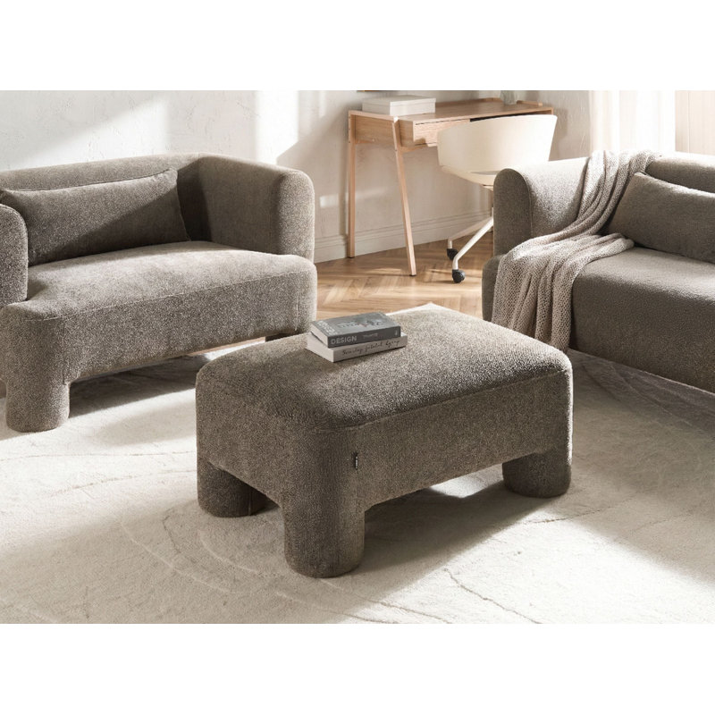 Taquil 100 cm W Fabric Rectangle Ottoman, Brown, Brown