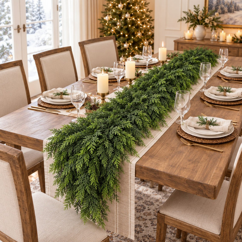 Guirlande de cèdre artificiel de 2,74 mètres avec aiguilles de pin réalistes pour la décoration de Noël