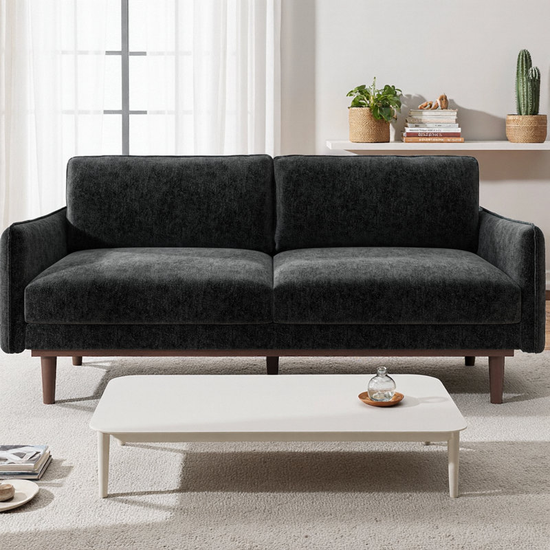 Calvera Modern Loveseat Sofa With Spacious Seating And Stitched Armrests, Black