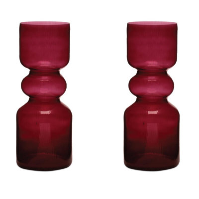 Vase en verre rouge nervuré (ensemble de 2)