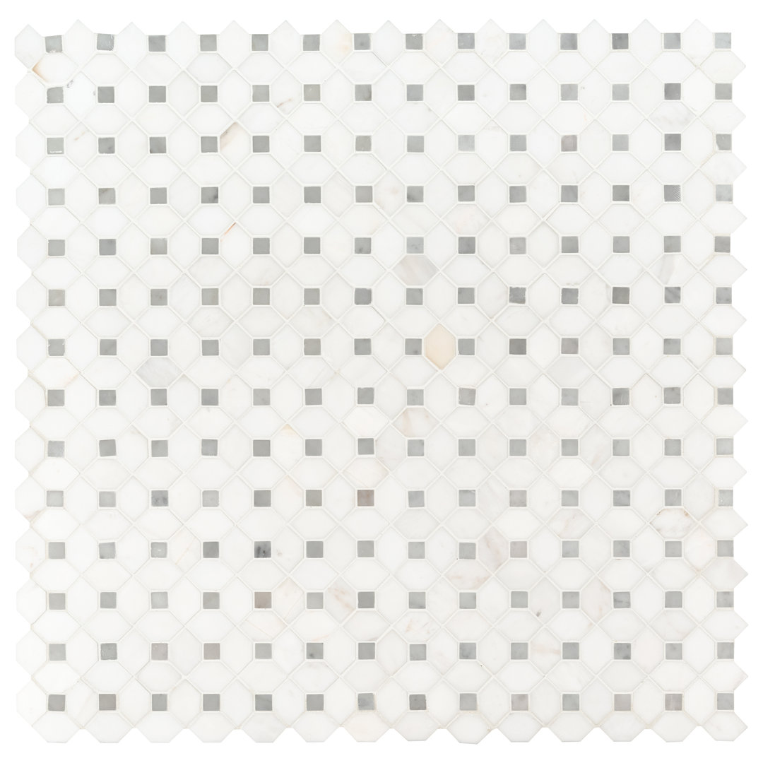 Geometric 13 in. x 13 in. Polished Marble Mosaic Floor and Wall Tile Ackland 