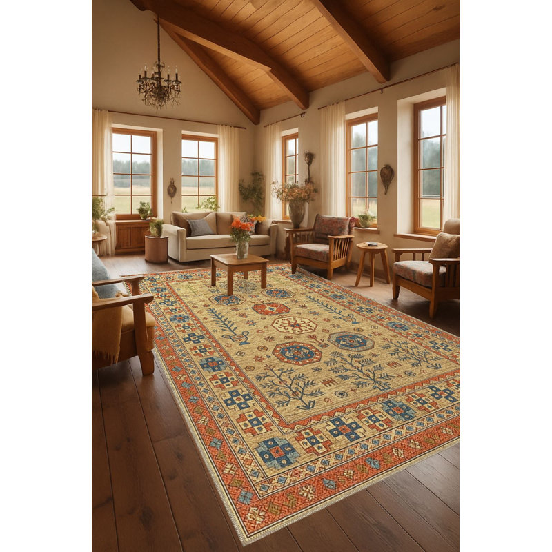 Tapis beige tissé traditionnel Mosso, 6 pi 7 po x 9 pi 10 po