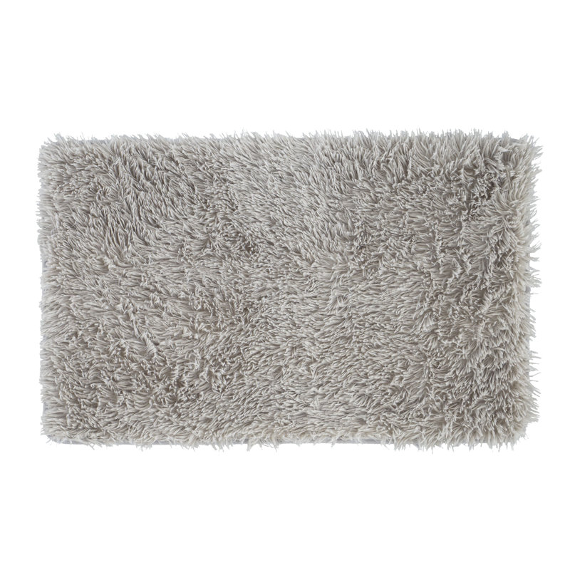 Cuddly Faux Fur Rectangle Bath Mat, Silver