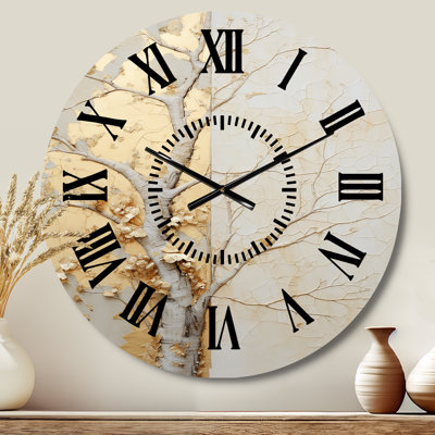 Gold And Beige Tree Amercian Basswood - Tree Black Face Wall Clock