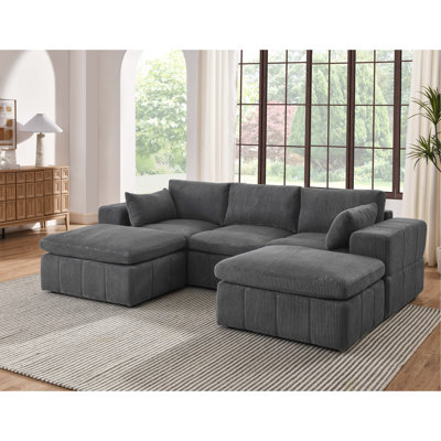 Canapé modulaire rembourré à large accoudoirs avec 2 repose-pieds Cordory
