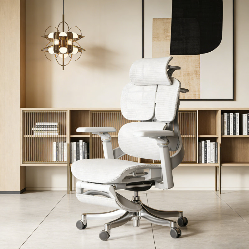 Fauteuil ergonomique gris moderne 46,85 po, siège pivotant en filet respirant pour la maison et le bureau