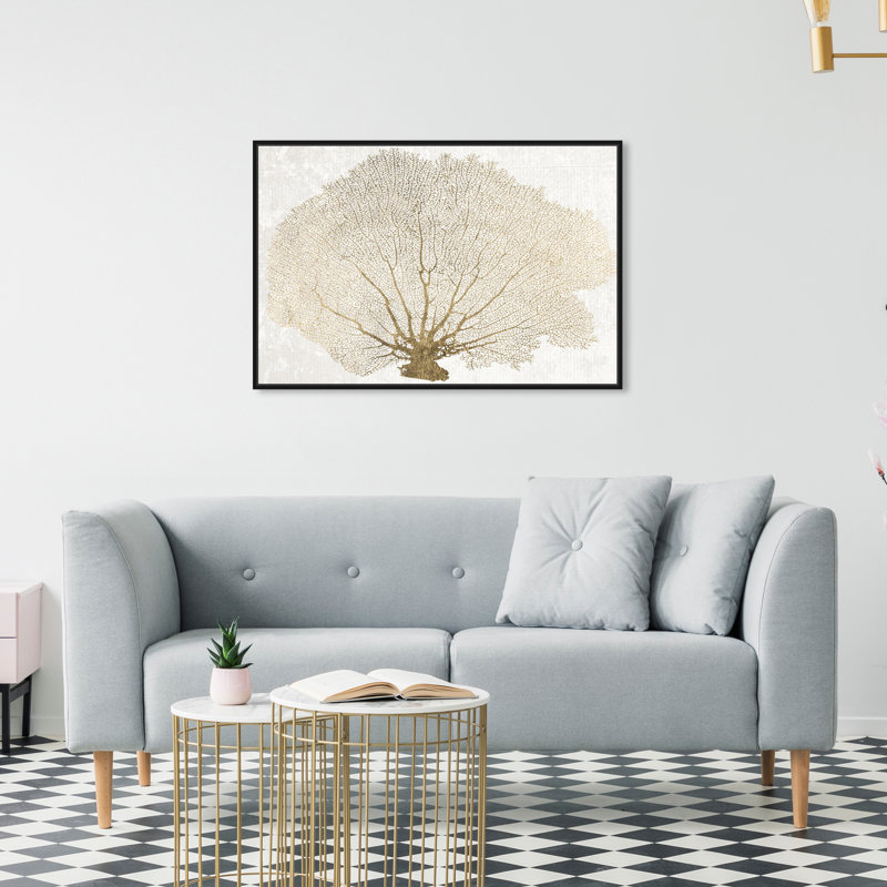 Or doré, corail, texture de plante marine, blanc côtier par Oliver Gal, H 21 po x l 31 po x P 1,75 po