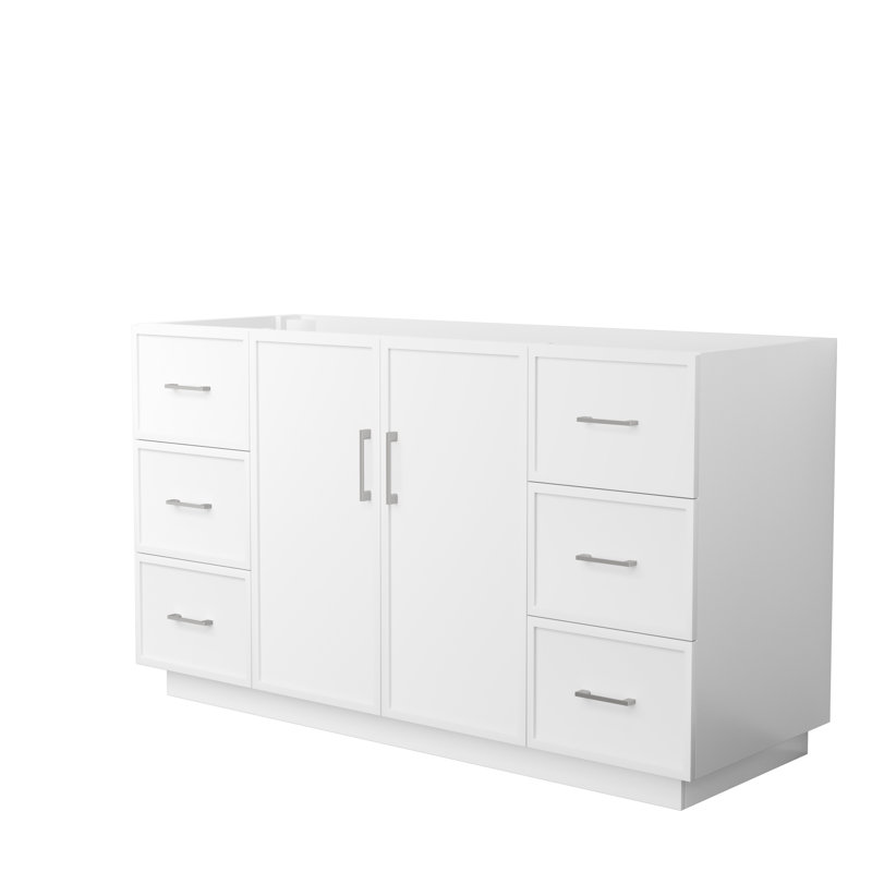 Base de meuble-lavabo double autoportant 59 po Elan TK, Nickel brossé, Blanc