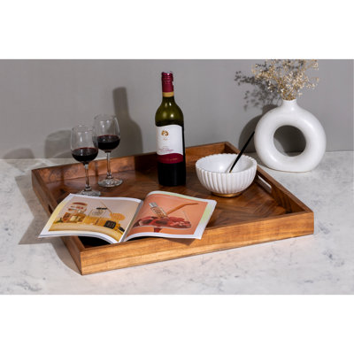 Large Ottoman Tray - Acacia Wood Serving Tray for Coffee Table, Food - 22x22x2.5 Inches