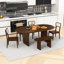 Ensemble de table de salle à manger 6 pièces avec chaises à dossier en rotin et banc - Table ovale en bois massif, 6 places-118499418-118499417