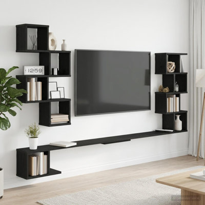  Wall-Mounted TV Shelf with Shelf with Storage Engineered Wood Shelves