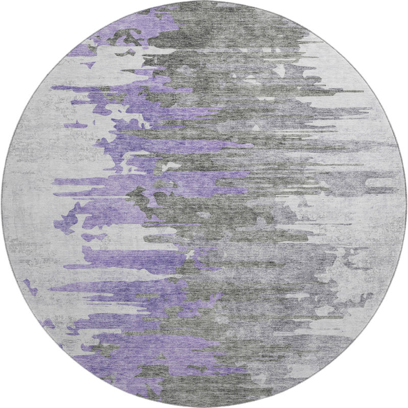 Tapis mauve de qualité supérieure lavable à la machine Prisco, Rond 8 pi