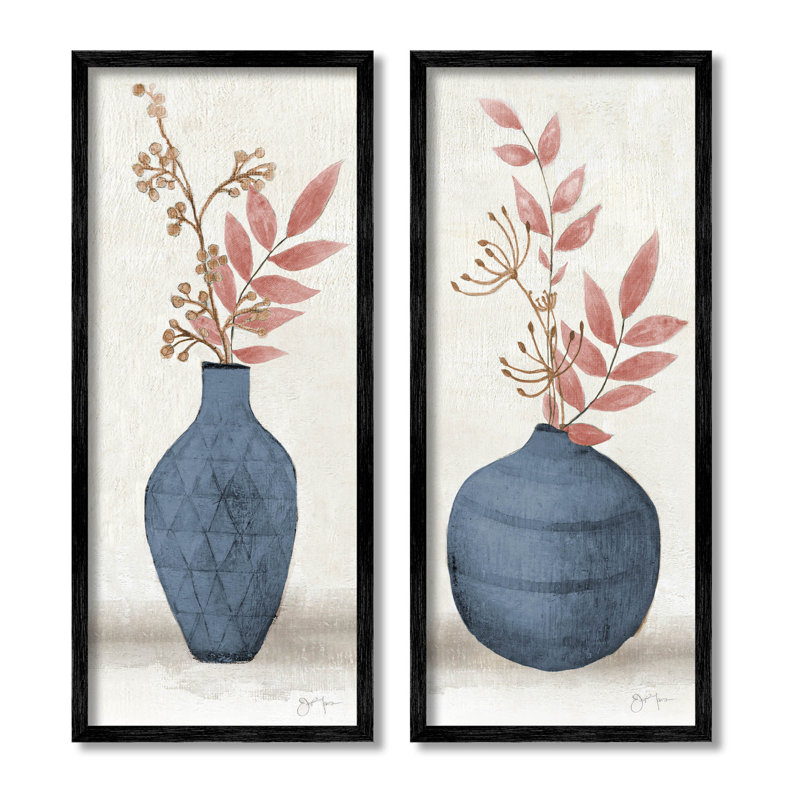 Ikebana Flower Vases Arrangement, ensemble de 2 giclées encadrées par Janet Tava, Giclée encadrée noir minuit