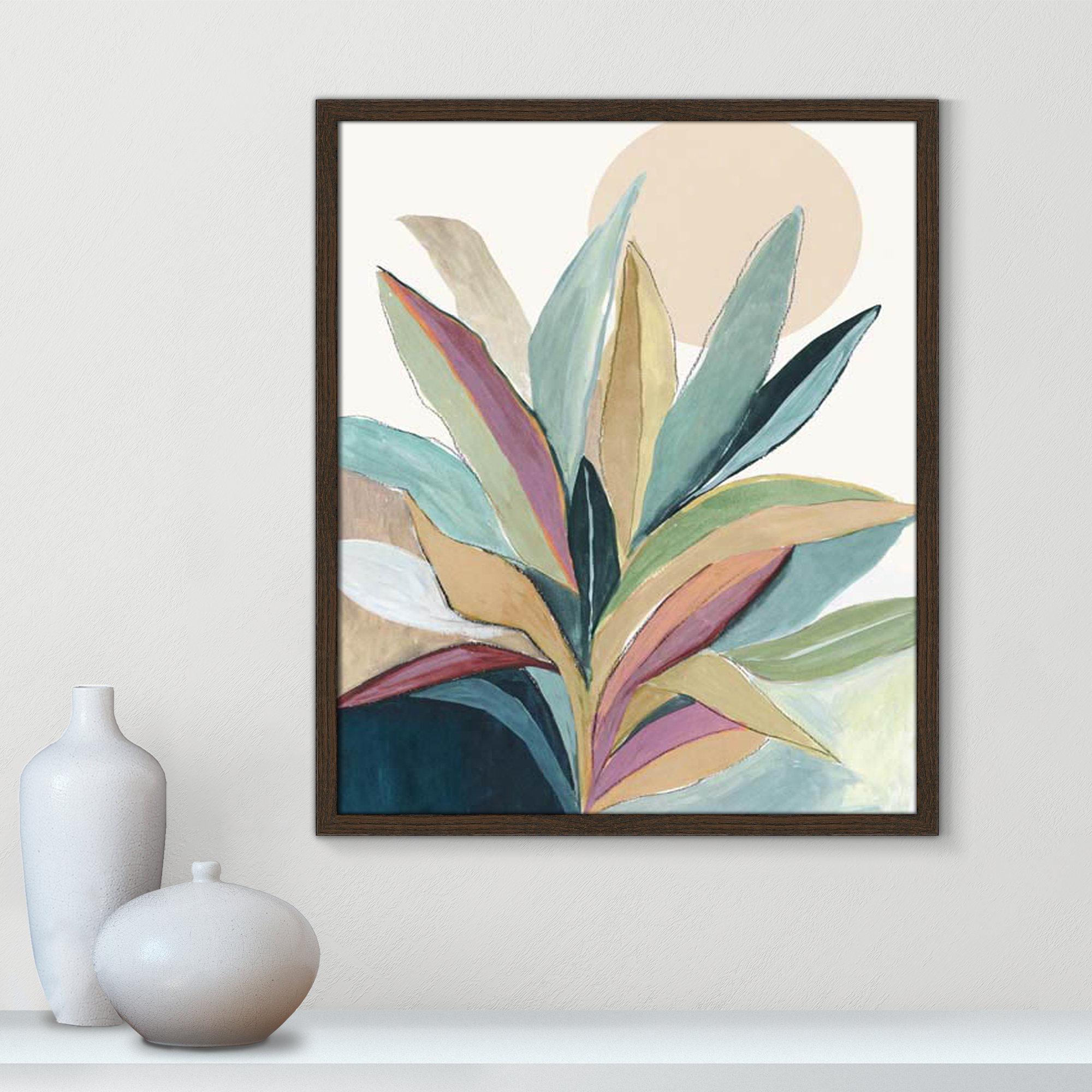 Sunny Bright Leaves I by Asia Jensen, 25.5" H x 21.5" W x 0.75" D, Walnut Slim Unmatted Picture Framed