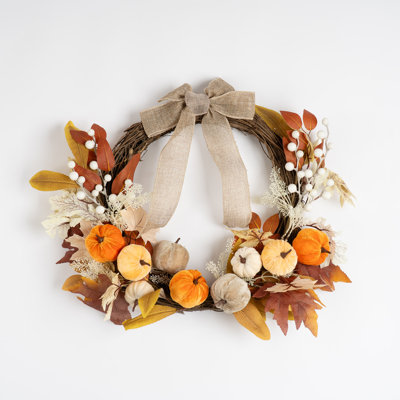 50cm Velvet Pumpkins Half Wreath with Bow
