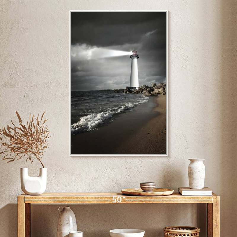 Storm Clouds Over Lighthouse, Floating Frame White, 27" x 40"