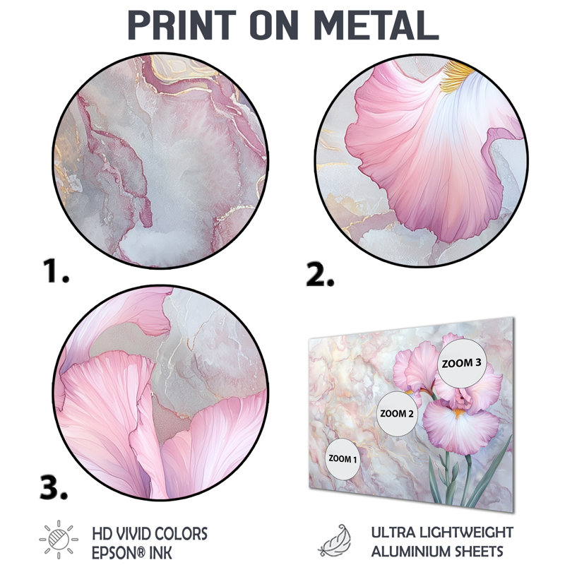 Pink Glowing Symphony Of Iris I - Irises Metal Wall Decor, Traditional Metal Print, 16" H x 32" W x 0.84" D