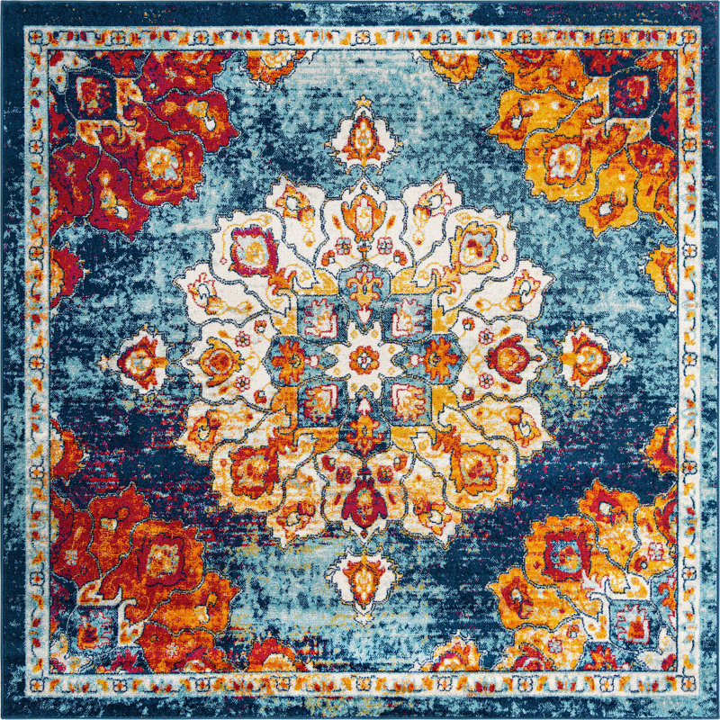 Tapis traditionnel bleu Troayurgh, Carré 7 pi 10 po