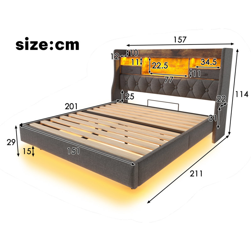 Upholstered Storage Bed, Kingsize (5')