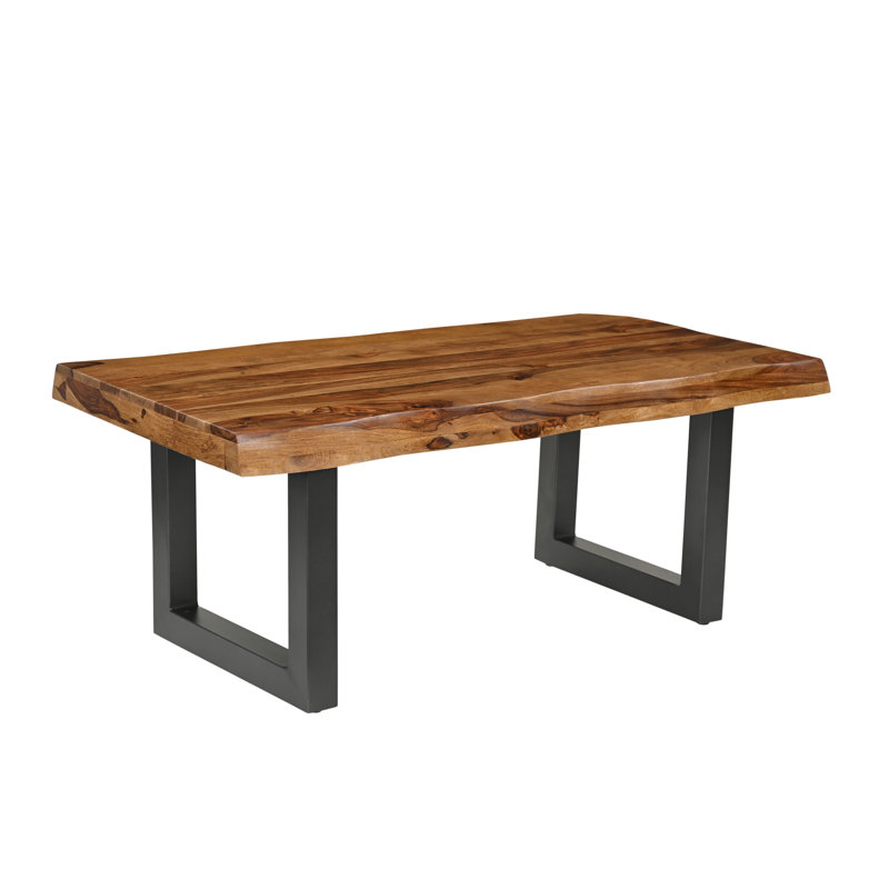 Table basse avec plateau en bois massif et base en métal, style industriel