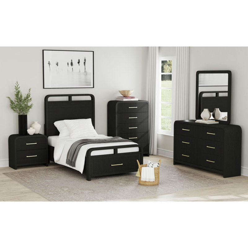 Ensemble de chambre à coucher avec rangement 5 pièces Busey, Simple