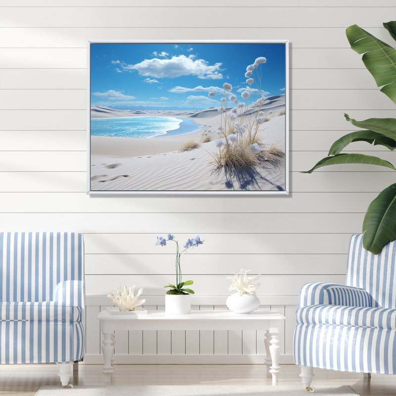 «Beach Dunes Grass I», reproduction sur toile, Cadre flottant blanc, H 24 po x l 32 po x P 1 po