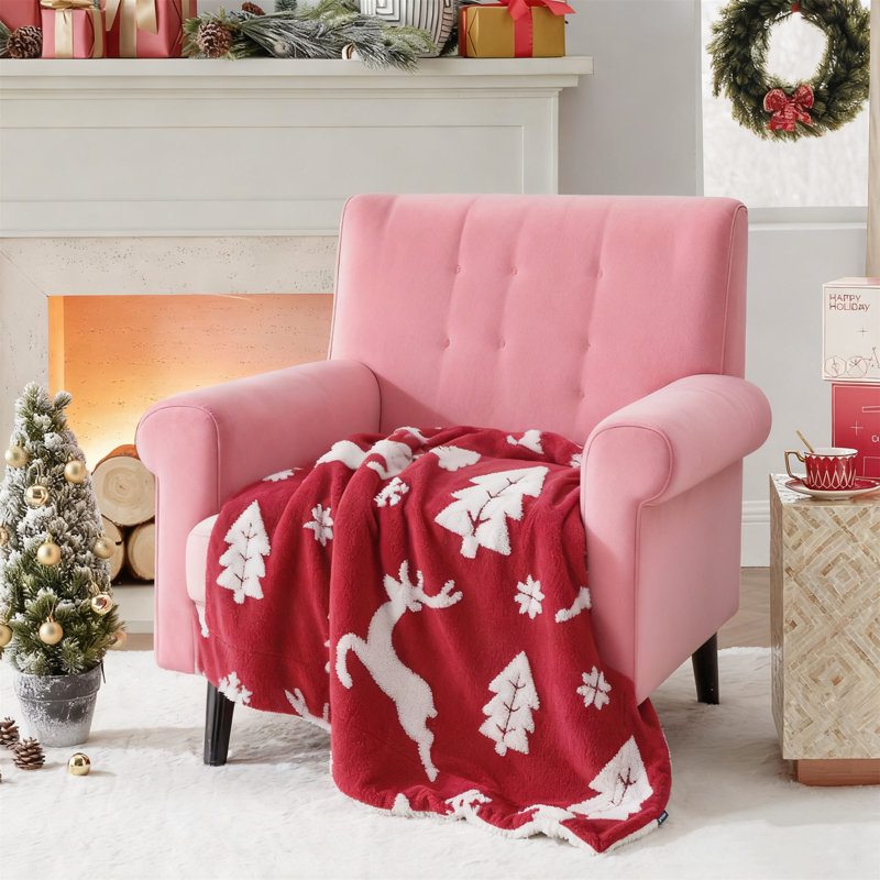 Jeté de Noël pour canapé - Cadeaux de décorations de Noël pour femmes, jeté de sherpa chaud, rouge 50 po x 60 po
