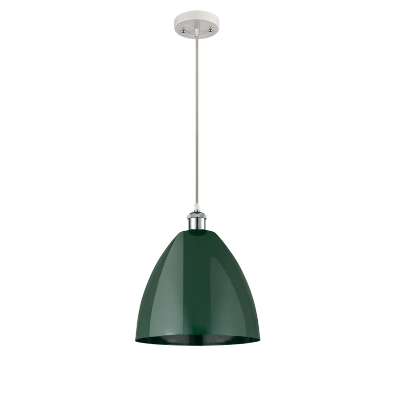 Luminaire suspendu conique 1 lumière, H 14,75 po x l 12 po x P 12 po, Vert, Blanc / chrome poli