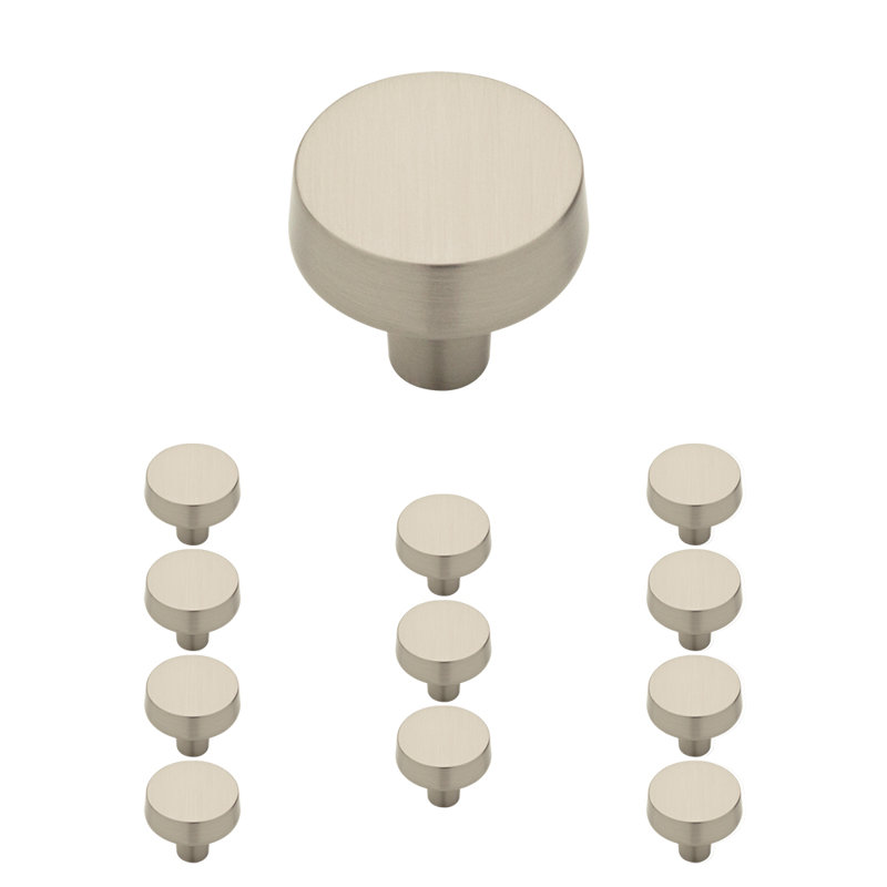 Poignée ronde douce et moderne de 1 3/8 po de diamètre, Nickel satiné