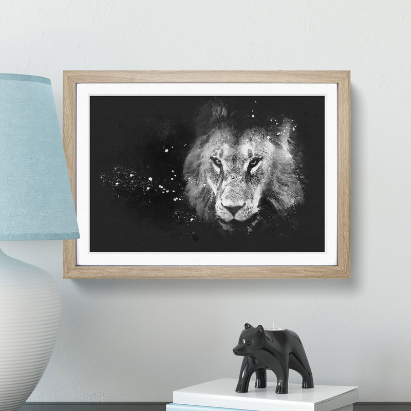 Portrait of a Lion - Picture Frame Graphic Art Print, Oak Framed, 62cm H x 87cm W x 2cm D