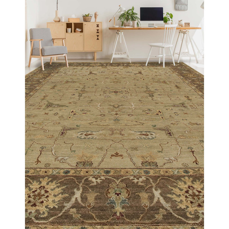 Hand Knotted Wool Oriental Area Rug in Beige/Brown/Green/Red, Runner 14' x 28'