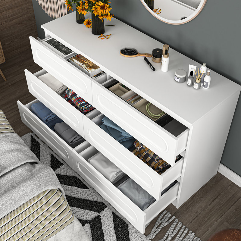 Commode double 6 tiroirs Modern White