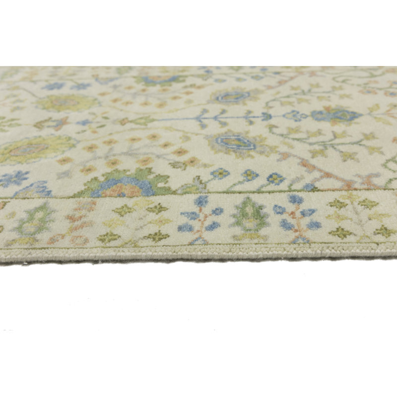 Tapis de couloir oriental ivoire Oushak Chobi