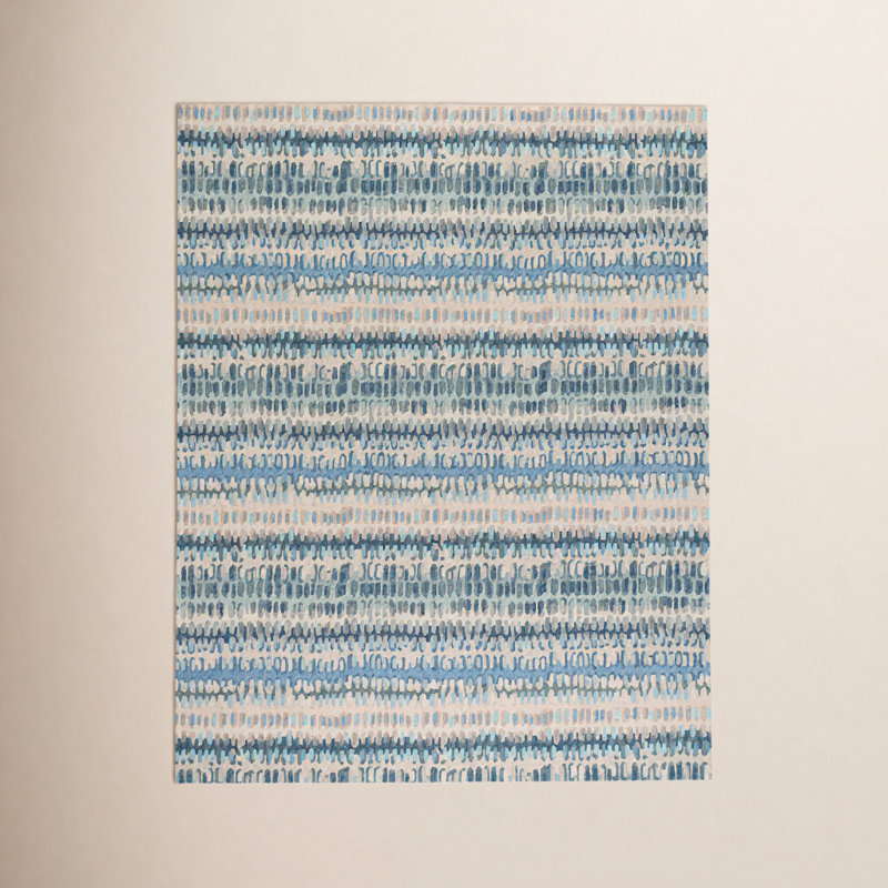 Paint Chip Blue Hand Micro Hooked Wool Rug, Rectangle 8'6" x 11'6"