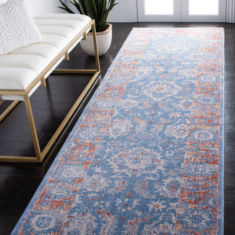 Tapis bleu area oriental Marview, Tapis de couloir 3 pi x 13 pi