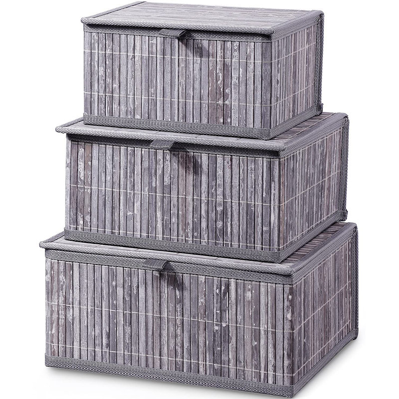 Ebern Designs Bamboo Decorative Bin, Grey Marble