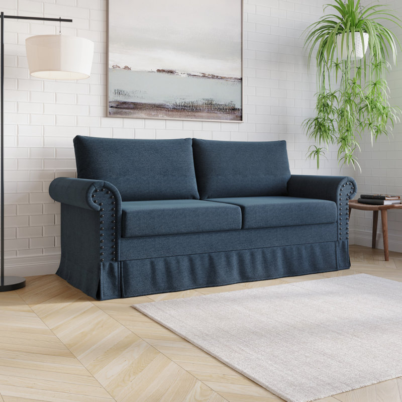 Canapé à accoudoirs roulés Erida, Polyester bleu