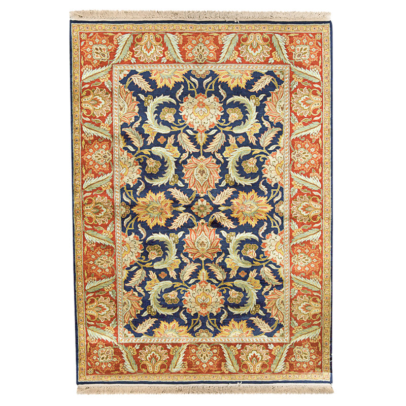 Hand Knotted Wool Area Rug in Blue And Red