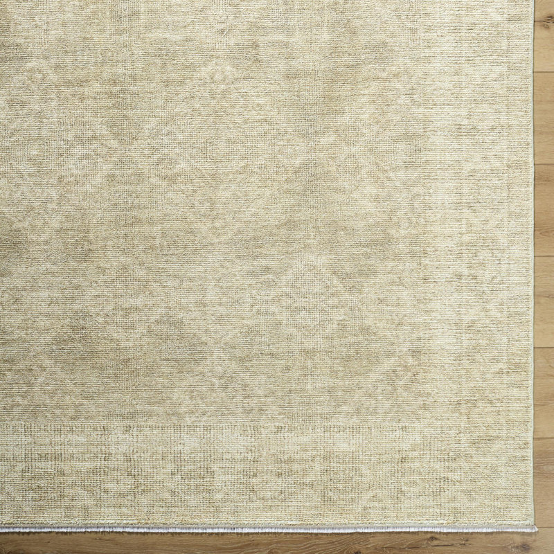 Vintage Beige and Tan Synthetic Rectangular Area Rug 5' x 7'