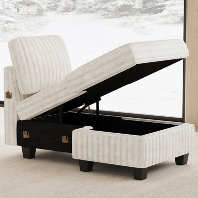 Korian Wide Plush Corduroy Chaise Module of Modular Sofa, Part H Left Chaise & Part I Right Chaise by Mercer41
