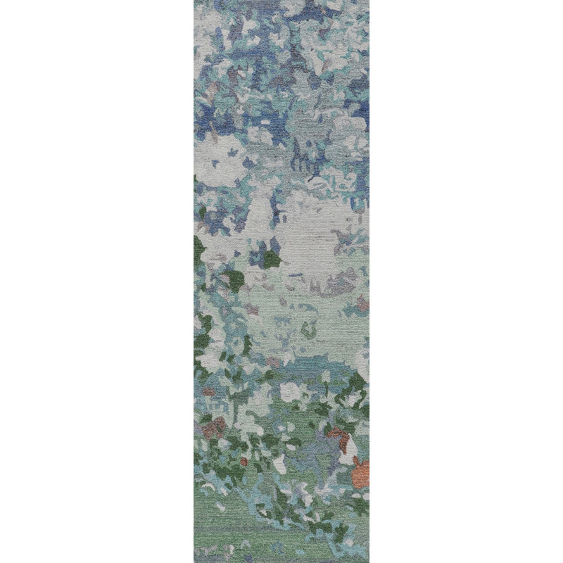 Wildflowers Hand-Tufted Recycled Polyester Indoor/Outdoor Blue Area Rug, Runner 2'6" x 8'