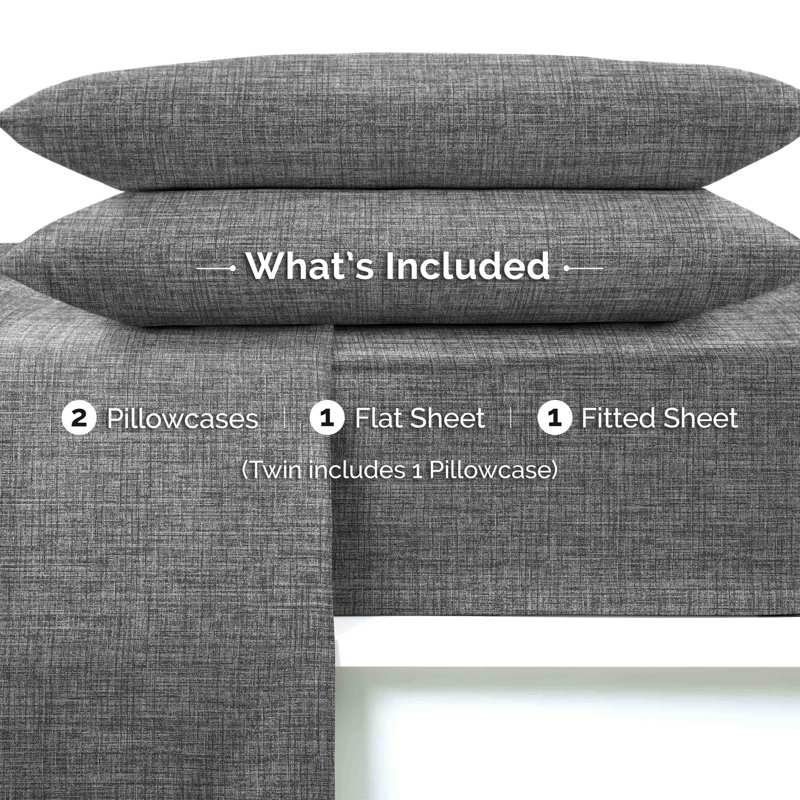Gray Crosshatch Queen Polyester Microfiber Sheet Set