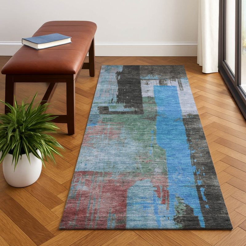 Premium Machine Washable Otte AMF1779 Blocks Rug, Runner 2'3" x 7'6"