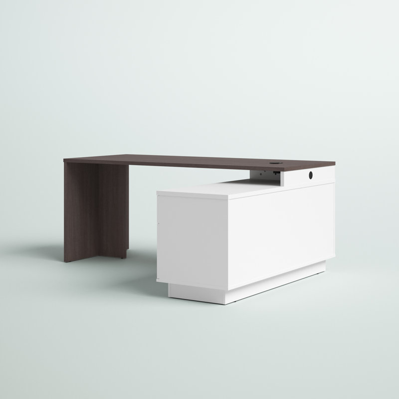 Bureau de direction en L réversible avec prises intégrées Girardi, Gris foncé / Blanc
