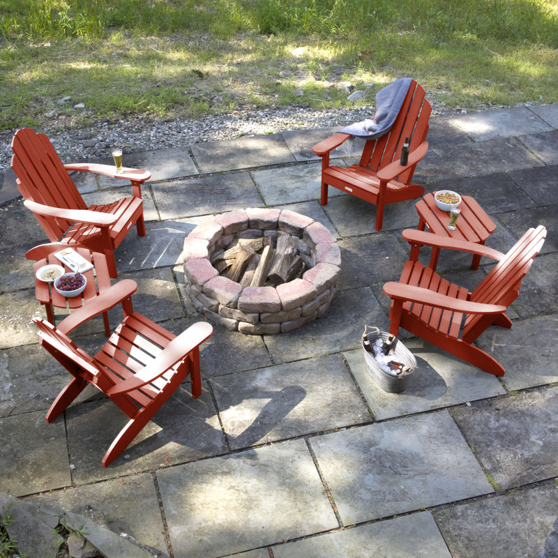 Chaise Adirondack en plastique avec table Anette, Rouge rustique
