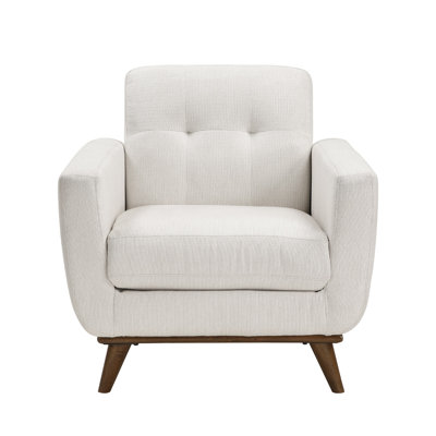 Tina Accent Chair, Tufted Back, Foam Fill Beige Polyester, Brown Wood