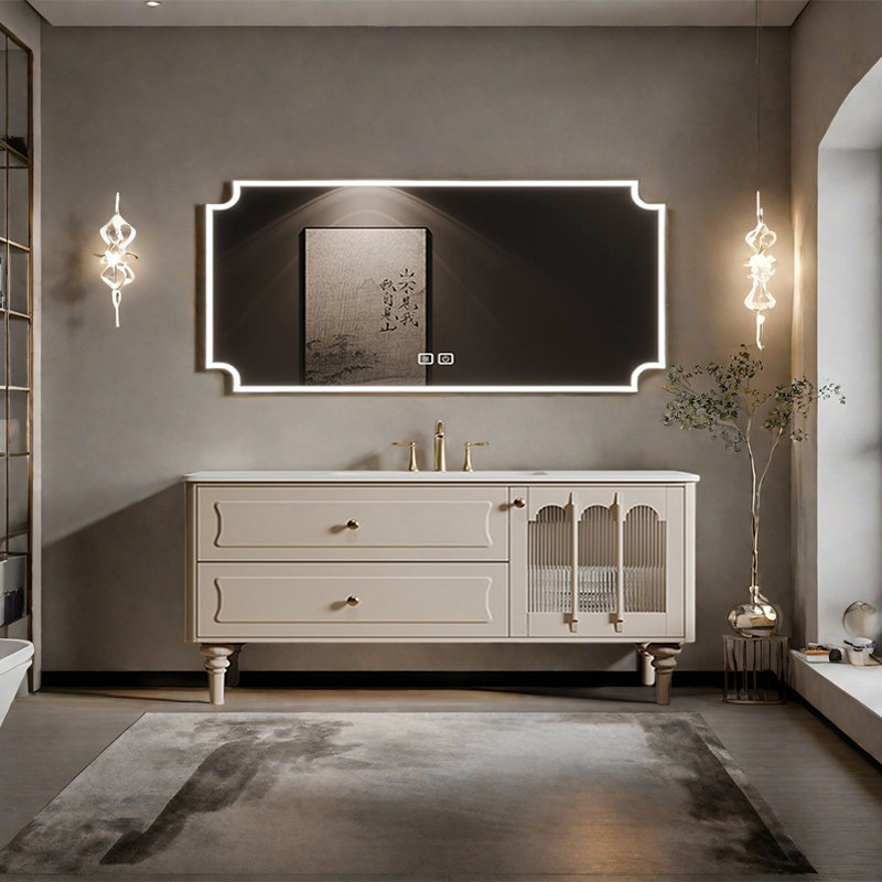 Armoire de salle de bain rétro, 59", Crème, crème